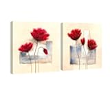 Wieco Art Charming Spring Modern 2 Panels Stretched and Framed Giclee Canvas Prints Artwork Abstract Floral Oil Paintings Style Picture Photo on Canvas Wall Art for Bedroom Home Decorations