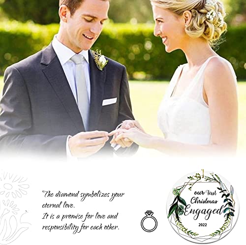 2022 Our First Christmas Engaged Ornaments, Engagement Wedding Bridal Shower Gift For Couple, Ceramics Two-Side Printed Xmas Ornaments Decorations For Christmas Trees 3 Inch #TOP5