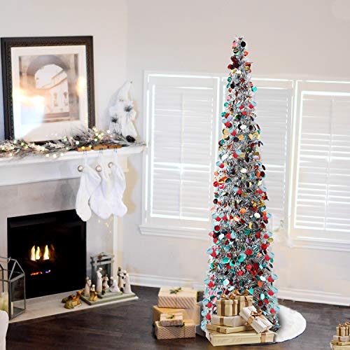 5' Silver Point Pop-Up Artificial Christmas Tree,Collapsible Pencil Christmas Trees For Apartments,Dorm Rooms,Fireplace Or Party #TOP1