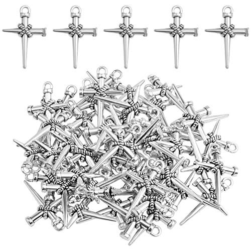 50pcs Antique Silver Jesus Cross Charms Alloy Religious Cross Crucifix