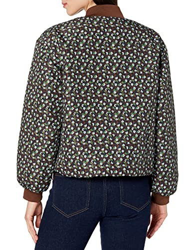 Amazon Essentials Women's Relaxed-Fit Recycled Polyester Padded Cropped Bomber Jacket (Available in Plus Size) (Previously Amazon Aware), Deep Brown Graphic Floral, S