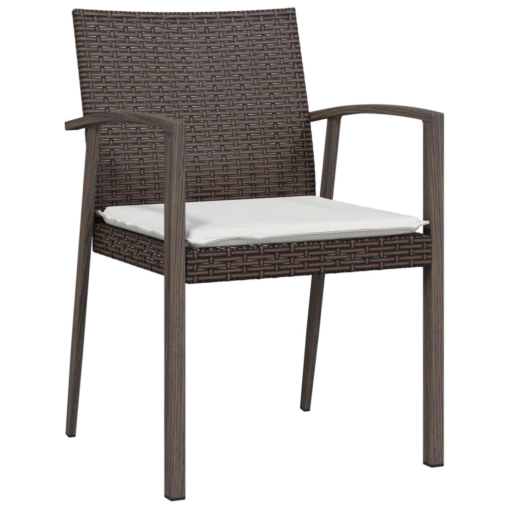 Krzesła ogrodowe z poduszkami 2 szt. brązowe rattan PE stal 56,5x57x83 cm wytrzymałe meble tarasowe na zewnątrz z podłokietnikami siedzisko ogrodowe z oparciem