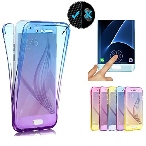 Miagon Slim Front and Back Soft Skin Full Body 360 Degree Blue Purple Transparent Clear Full Protection Silicone Cover for iPhone 11 6.1