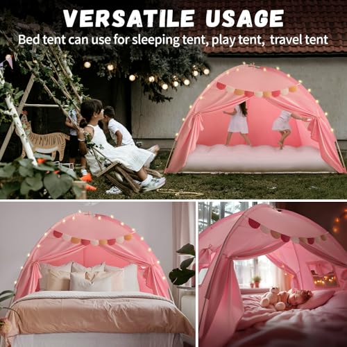 Razee Twin Bed Tent for Kids, Twin Size Bed Tents Indoor Toddler Canopy Privacy Playhouse on Bunk Sleep Inside Drafty Room for Girls, Pink, Kid House Toys for Girl Birthday