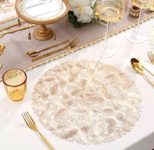 Image of HomeCloud PVC Material Round Shape Table Mat, Dining Table Mat,Table Placemats, Round Mats,Best for Bed-Side Table /Center Table, Dining Table /Shelves (Butterfly Gold, Set of 2)