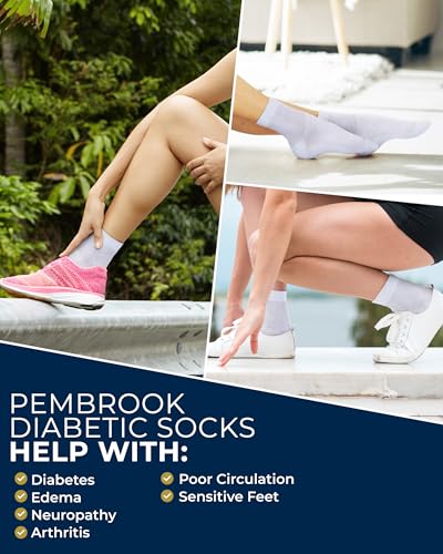 Image of Pembrook Knit Diabetic Socks for Men & Women - 6 Pairs, Wide Non Binding Neuropathy Socks for Women, Smooth Toe Seams