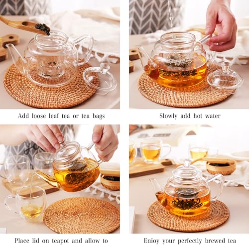 CNGLASS Glass Teapot with Removable Infuser,20oz(600ml) Clear Glass Tea Kettle Stovetop Safe,Glass Teapot with Strainer for Blooming and Loose Leaf Tea — view 3