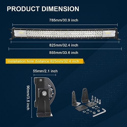 SKYWORLD Reflektor roboczy LED, 32", 81 cm, 40500 lm, wygięty, reflektor Combo Offroad, oświetlenie z zestawem wiązek kabli, do 4 x 4, SUV, ATV, UTV, samochodów, traktorów, koparek, samochodów ciężarowych, 12 V, V