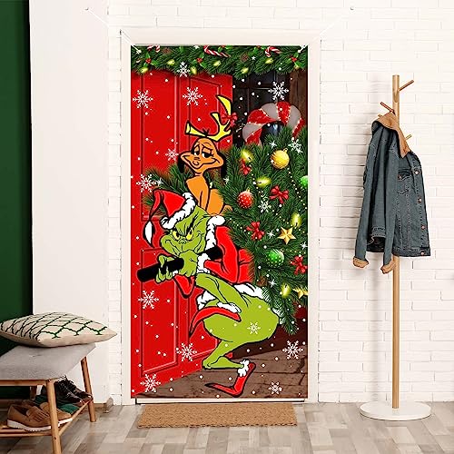 Grinch Decorações de Natal Capa de porta grinch Merry Grinchmas capa de porta 6 x 9 m preto Buffalo