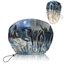 Luxury Shower Cap Reusable Waterproof Double Layer Elastic Adjustable Satin Lined Hair Bath Cap Cute Aesthetic Women Girls F8-Starry Night