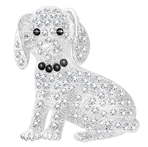 KristLand - Vintage Animal Perro Broche con Brillante Cristal Austriaco Bonito Animal Prendedor Pin Corsage Art Deco para Regalo Mujer con Caja de Regalo Plata Tono Cover