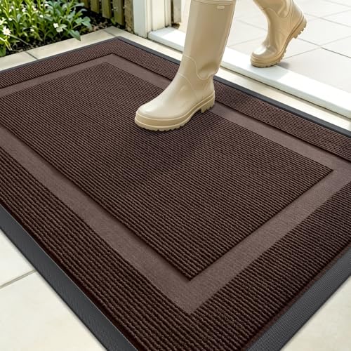 Image of OLANLY Front Door Mat Indoor Outdoor Entrance, Waterproof All-Season, All-Weather Doormat, Sturdy Natural Rubber, Fade Resistant, Low Profile, Easy Clean Patio Porch Entryway Mat, 35x23, Dark Brown