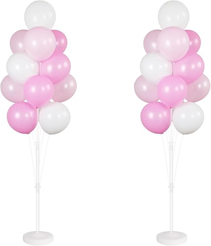 Miniatura 49 de Kit de columna de globos para piso, juego de 2, decoración de fondo de torre de globos con soporte, base y poste para bodas, baby shower, fiesta
