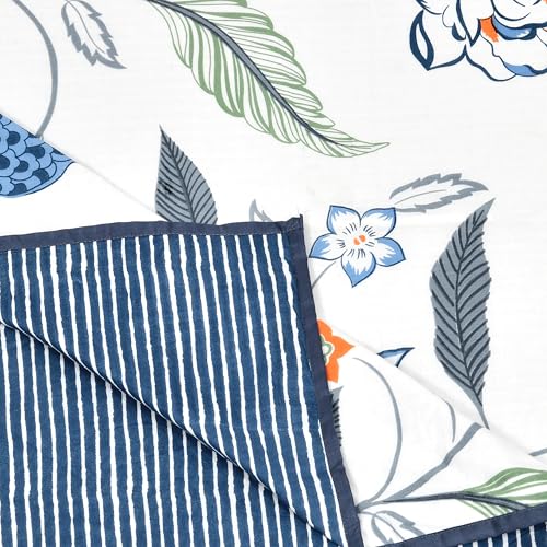 Image of BLOCKS OF INDIA 100% Cotton Dohar King Size Reversible Hand Block Printed Malmal Summer Dohar /Blanket (Blue Anar JAAL)