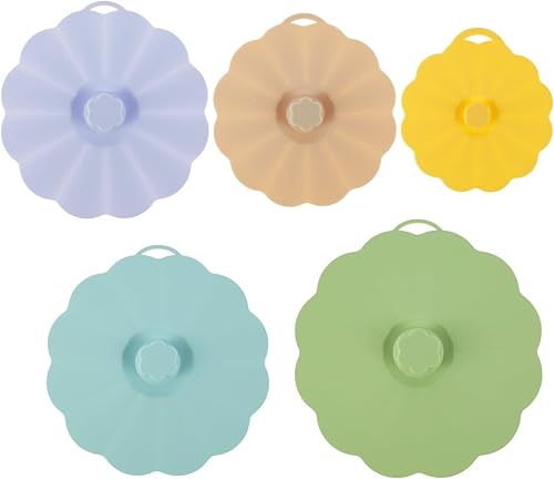 Miniatura 8 de Juego de 5 tapas de silicona, tapas de silicona reutilizables para almacenamiento de alimentos, 5 tamaños para adaptarse a la mayoría de los