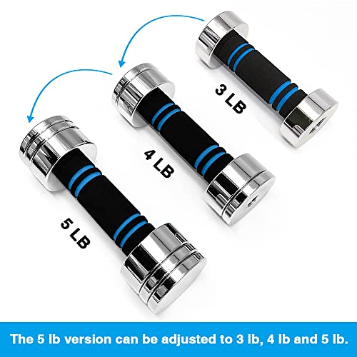 Hand Weight Set Of 2 For Women 5Lb Pair (3Lb/4Lb/5Lb) Adjustable Dumbbells With Foam Handles Chrome Home Exercise Gym Workout (Standard-Finish 5Lb×2) #TOP1