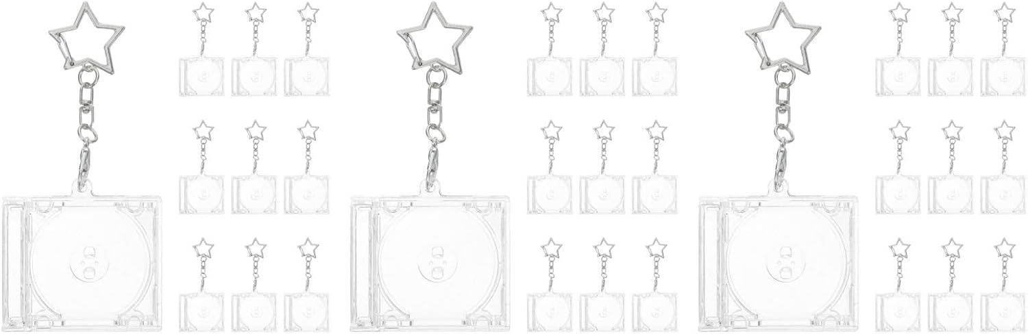 LUOZZY 30pcs Mini Clear Acrylic Cd Holder Keychain Blank Jewel Case with Star Clasp for Diy Music Album Pendant