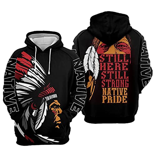 Native American Pride Pattern Unisex 3D Print All Over Christmas Hoodie Pullover Pockets Long Sleeve Hoodie Costume Sweatshirt for Women Men Boys Girls