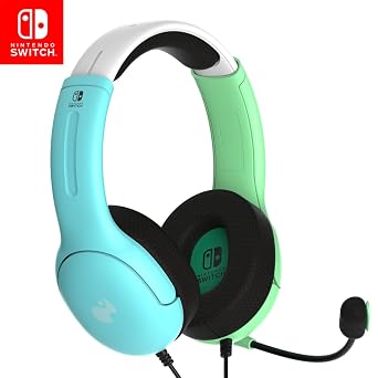 PDP Gaming LVL40 Stereo Headset with Mic for Nintendo Switch/Switch Lite/OLED - Wired Power Noise Cancelling Microphone, Lightweight, Soft Comfort On Ear Headphones Animal Crossing Blue & Green