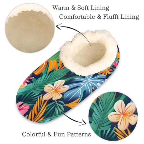 Hawaiian Tropical Leaves Slippers for Women Men Cozy Non-slip House Shoes Winter Warm Indoor Slipper2
