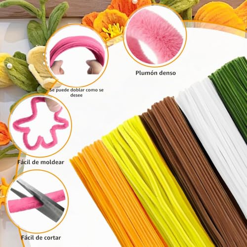 Miniatura 4 de Feithmonic 800 Piezas Limpiapipas Manualidades, 15 Colores Limpiapipas Flores Kit, Alambre De Chenilla Multicolor,Tallo Floral Estambres Cintas Adhesivas Listón, Pipe Cleaners Set Para Diy Decoración