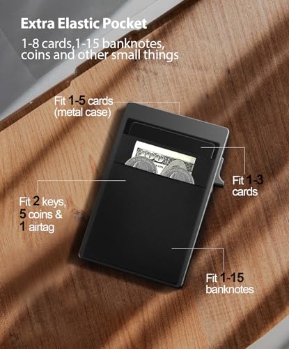 Slim Wallet for Men - Pop up Card Holder with Money Pocket RFID Blocking Minimalist Business Credit Card Wallet Metal Card Case for Notes and Coins and Debit Cards (BLACK)3
