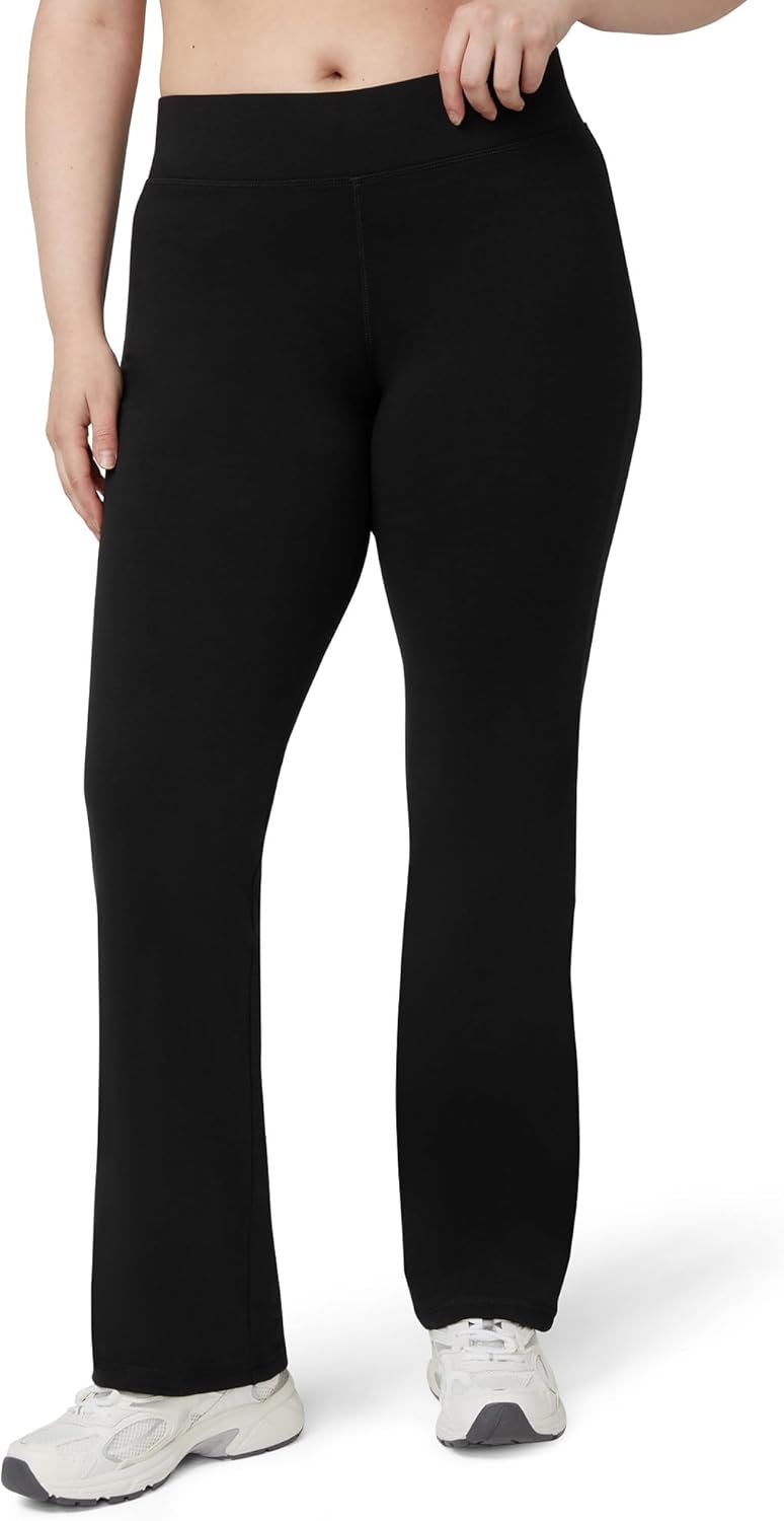 No Nonsense Lounge Yoga Pants Black Flared Cotton Leggings, 32.5” Inseam, Wide Waistband, No Show Coverage, Relaxed Flare Leg - Image 7