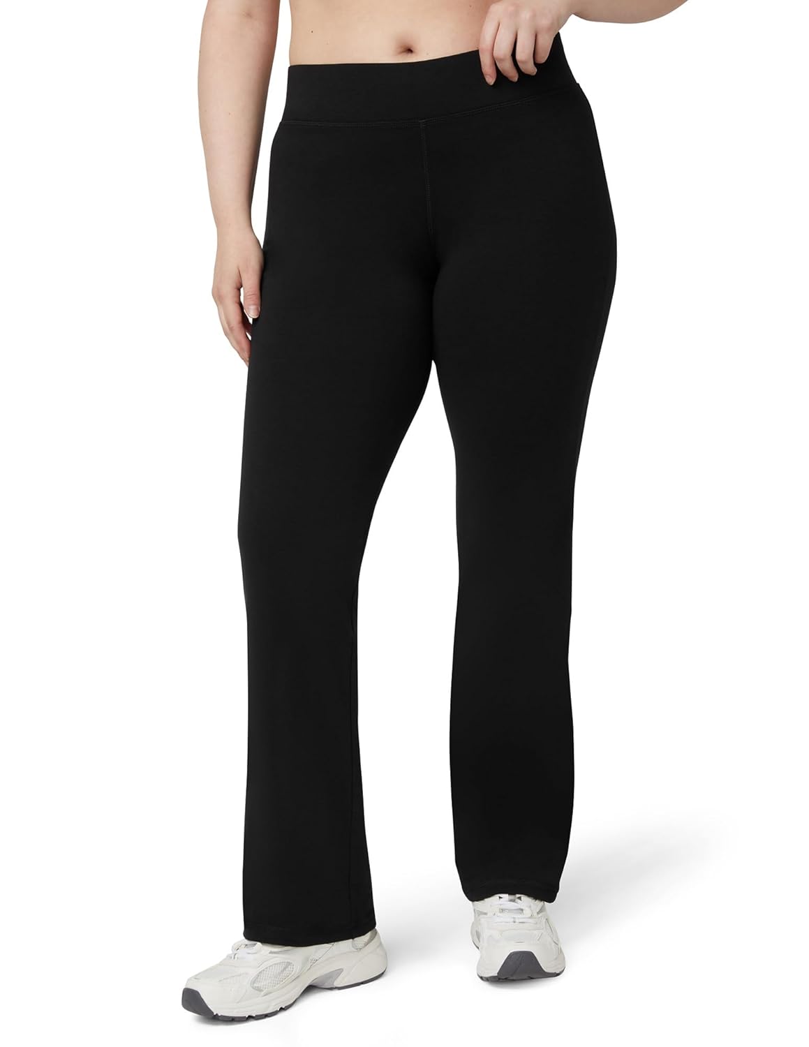 No Nonsense Lounge Yoga Pants Black Flared Cotton Leggings 32 5 Inseam Wide Waistband No Show Coverage Relaxed