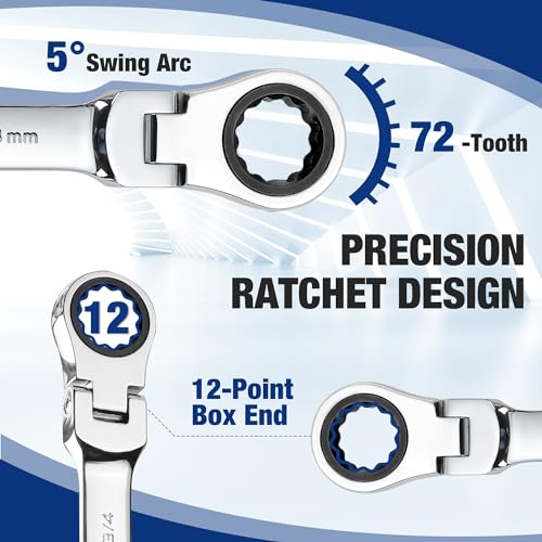 WORKPRO 22-Piece Ratcheting Wrench Set, Flex-Head Ratchet Combination Wrench Sets with Organizer Box, 72 Teeth, Metric 6-18mm & SAE 1/4-3/4" by WORKPRO - Used condition - Image 4