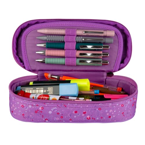 Image of Oxford Floral Large Capacity Pencil Case Purple
