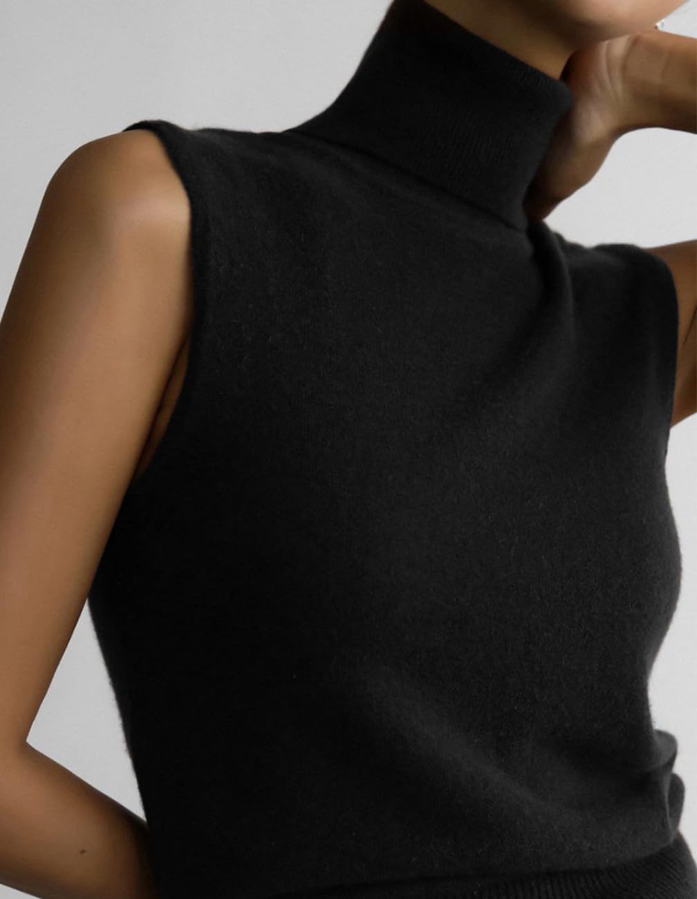 Women Elegant Turtleneck Sweater Vest Fall Trendy Casual Solid Sleeveless High Neck Knit Pullover Tank Top - Image 6