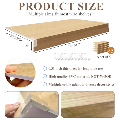 5 Pack Wire Shelf Covers,42x16x2in Wire Rack Covers for Pantry Durable PVC Shelf Liners-0.31 inch Thick, Moisture-Resistant Shelves Cover for Store Pantry Kitchen Removable Closet,#03 Walnut by KIZYRQ - Image 3