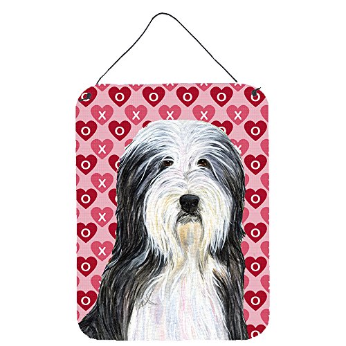 Caroline's Treasures SS4497DS1216 Bearded Collie Hearts Love and Valentine's Day Portrait Wall or Door Hanging Prints Aluminum Metal Sign Kitchen Wall Bar Bathroom Plaque Home Decor Front Door Plaque,