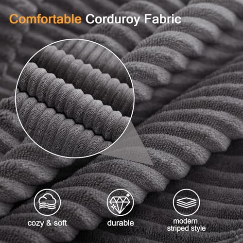 MeMoreCool Round Pouf Ottoman 20x15 Inch, Corduroy Footstool, Dark Grey by MeMoreCool - Used condition - Image 8