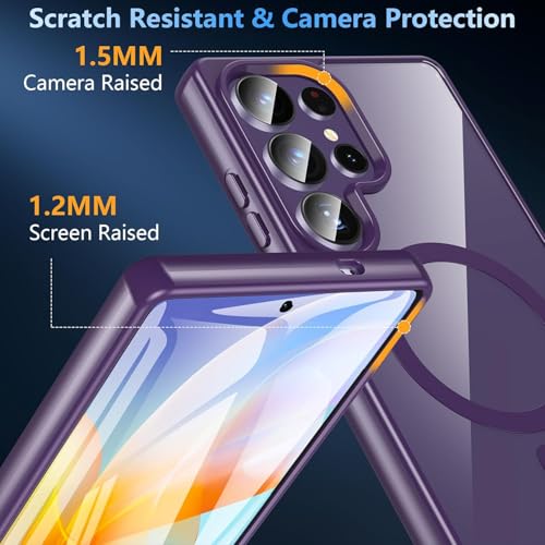 Image of REALCASE Polycarbonate For Samsung Galaxy S24 Ultra Case | Compatible For Magsafe | Magnetic Transparent Back | Military Grade Shockproof Drop Protection Slim Bumper Cover Phone Case (Clear Purple)