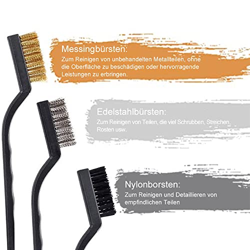 TOTONY Mini Drahtbürsten Set 3-teilig Hand Drahtbürste Klein Edelstahl Messing Bürste Stahlbürste Metallbürste zur Reinigung Schmutz Schlacken Rost
