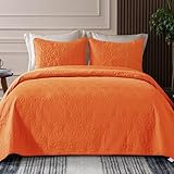 Whale Flotilla Twin Size Quilt Bedding Set, Soft Orange Twin XL Quilts Bedspreads for All Seasons, Lightweight Geometric Star Pattern Coverlets - 2 Pieces(1 Quilt, 1 Pillow Sham)