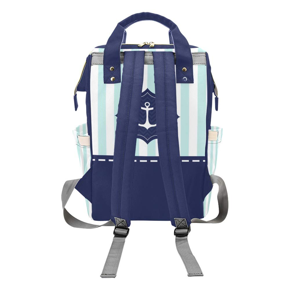 Nautical Anchor Striped Personalized Diaper Bag Backpack Tote with Name,Custom Travel Nappy Mommy Bag Backpack for Baby Girl Boy Gift, 10.83 inches * 6.69 inches* 15 inches