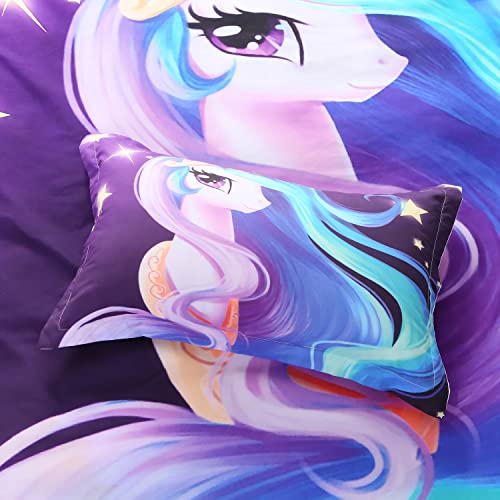 Cartoon Unicorn Bedding Purple Long Hair Fluttering Elegant Bed Set Gifts For Kids Teens Girls Boys 2 Pieces Comforter Set Twin Size Include - 1 Duvet Cover & 2 Pillowcases Blue (No Comforter Inside)… #TOP5