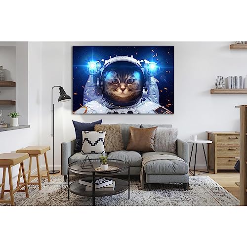 Tableau chat astronaute 60x40 cm : une deco murale galactique pour chambre enfant