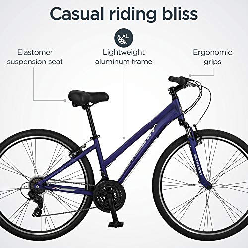 Schwinn Network 1.5 Hybrid Bike, Men And Women, 700C Wheels, 21-Speed, 15-Inch Aluminum Frame, Front Suspension, Alloy Linear Pull Brakes, Navy #TOP3