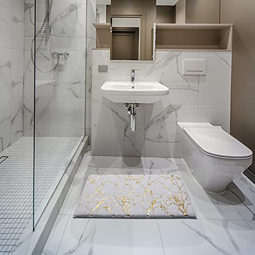 QJHOMO Marble Bathroom Rug White and Gold Decor Bathroom Rugs Non Slip Bath Mat Super Absorbent Microfiber Plush Bathmat Machine Washable Floor Carpet for Tub, Shower, Bedroom 16"x24" by QJHOMO - Image 7