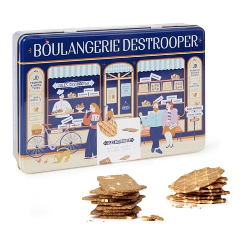Jules Destrooper | Surtido de Galletas de Almendras y Gofres Mantequilla | Lata de Regalo Metal Decorada Galletas Francesas Mantequilla y Almendras - 350 Gr