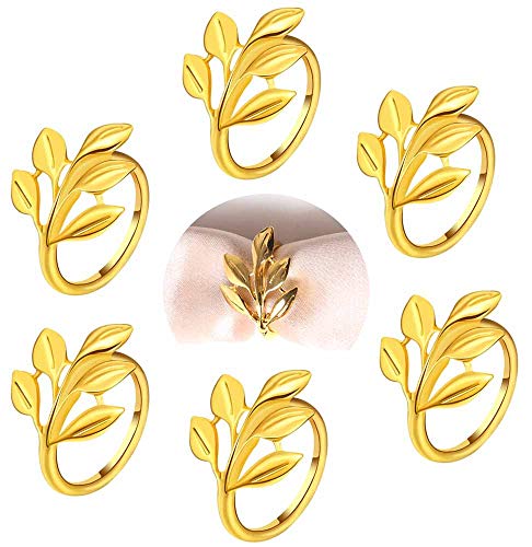 Napkin Rings Set of 6 - Gold Leaf Ring Napkin Holders - Ideal Table Decor for Wedding Receptions/Dinner/Parties