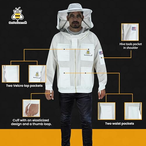 BeeProGear Jaqueta de apicultura para homens e mulheres com véu redondo, capuz de abelha de malha ul