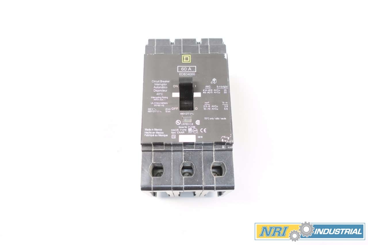SQUARE D EDB34060 Molded CASE Circuit Breaker 3P 60A AMP 240/480V-AC D571541