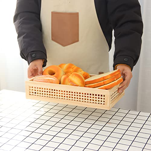 Yahuan Rectangular Wooden Bamboo Serving Tray With Handles, Handwoven Rattan Decorative Display Serving Platters, Guest Towel Napkin Holder For Dining Bathroom Table Desktop (Rectangular Bamboo) #TOP5