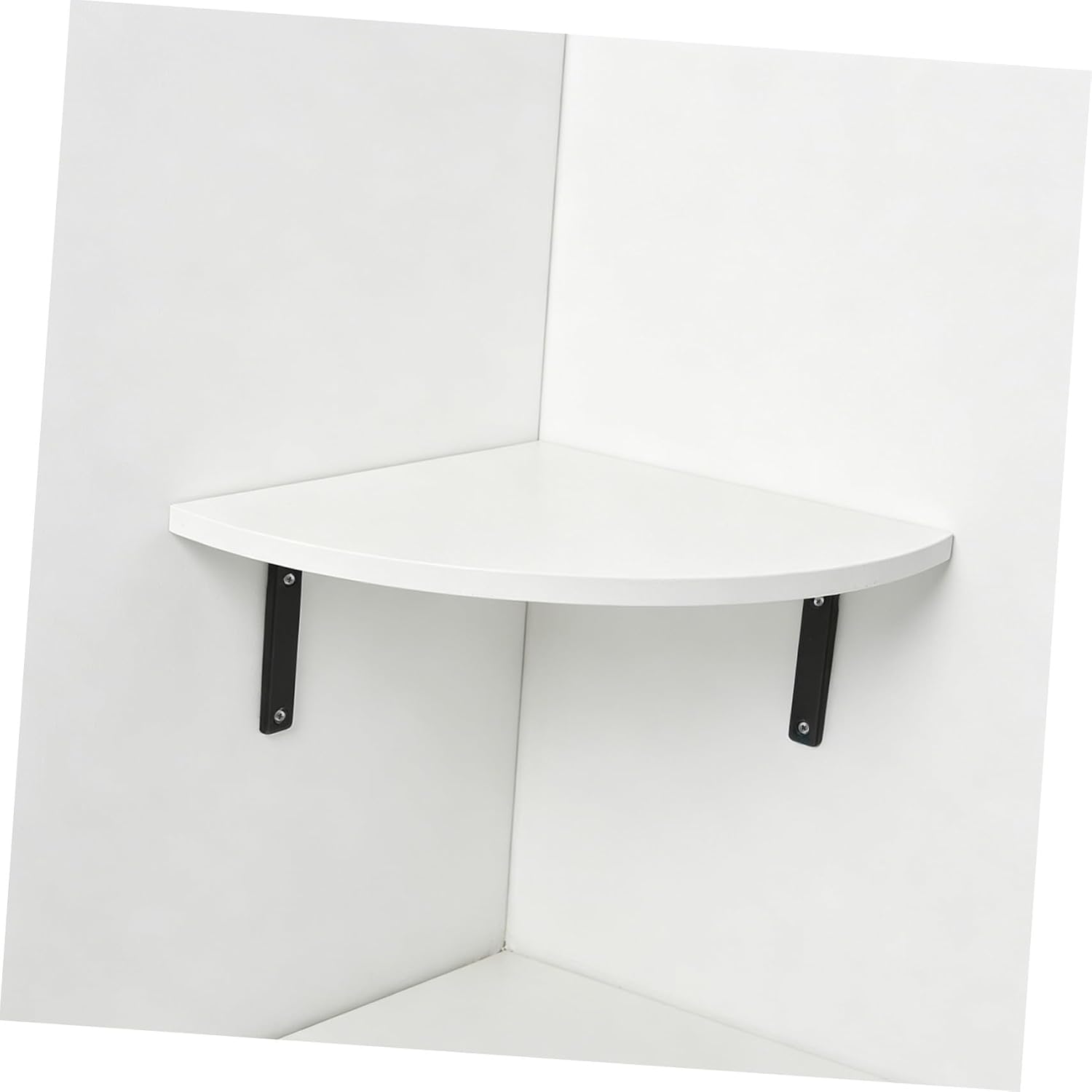 White Fan-Shaped Corner Shelf with Metal Brackets, 30x30cm Wall-Mounted Floating Storage Rack for Bathroom Kitchen Living Room Organization