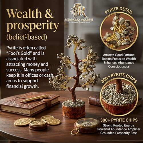 Image of Pyrite Crystal Tree with 300 Chips - 11 Inch Feng Shui Money Tree for Wealth, Prosperity & Good Luck | Golden Pyrite Gemstone Bonsai for Home Decor, Office Desk & Positive Energy Vastu Gift