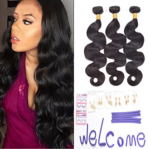 Ali AMY Brazilian Virgin Hair Bundle Deals Body Wave 3pcs 16,18,20Inch Unprocessed Brazilian Virgin Human hair Weave Bundles Natural Black Color